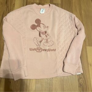 Walt Disney World Blush Pink Mickey Mouse Quilted Sweatshirt M